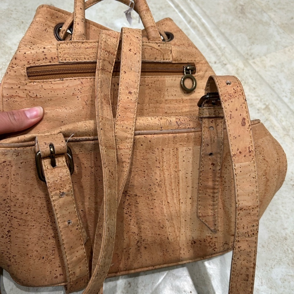 Tan And Brown Geometric Pattern Backpack With Sue… - image 5